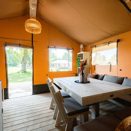 אוהל מפואר Safaritent Wood Xl Met Tuinzicht Nieuwe Wetering